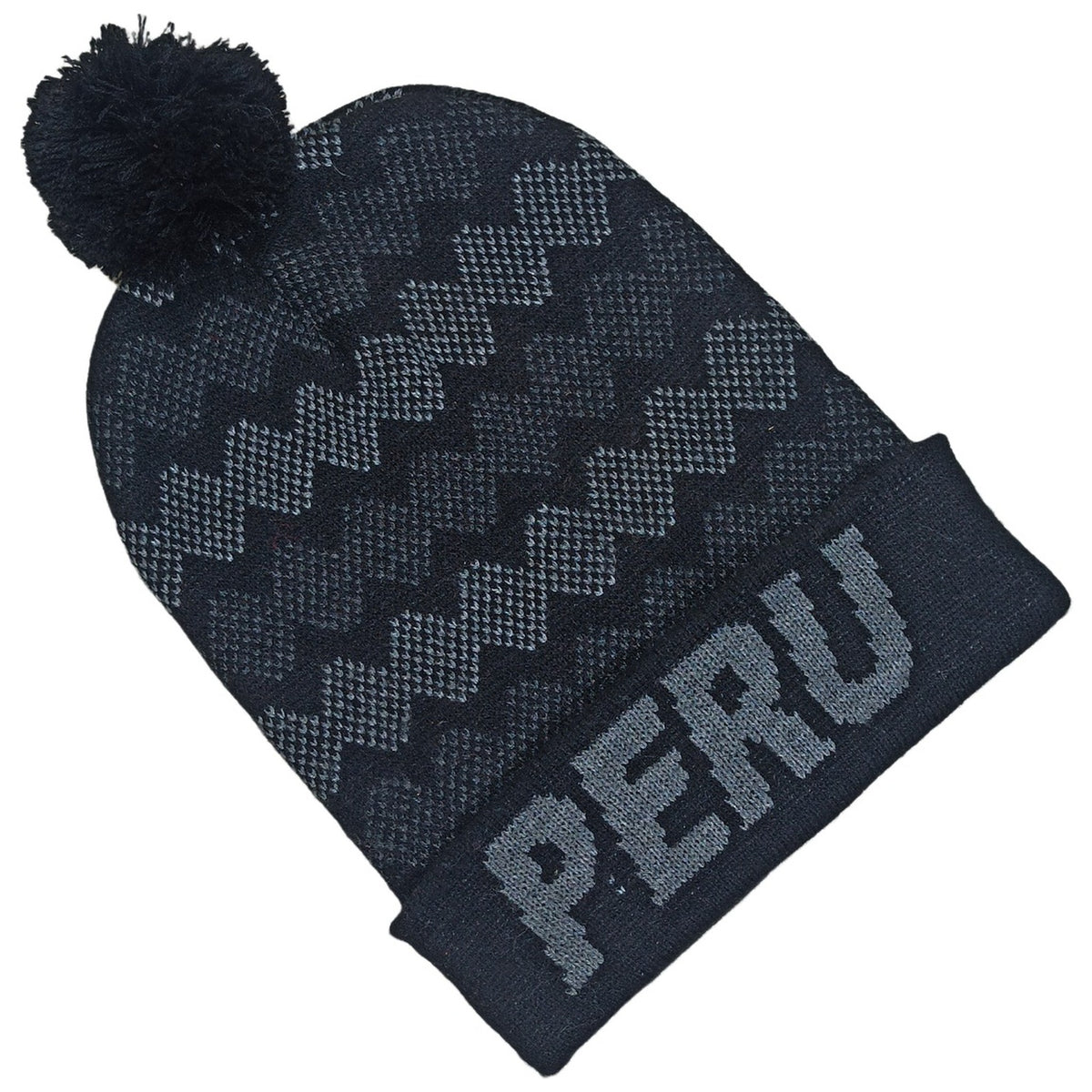 CHULLO CON POMPOM PERÚ ZIGZAG GRIS