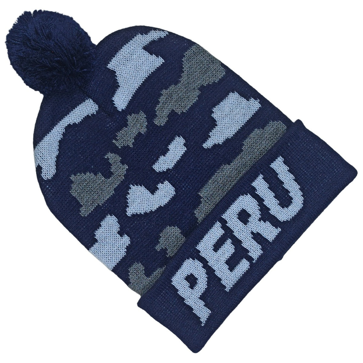 CHULLO CON POMPOM PERÚ CAMUFLADO AZUL