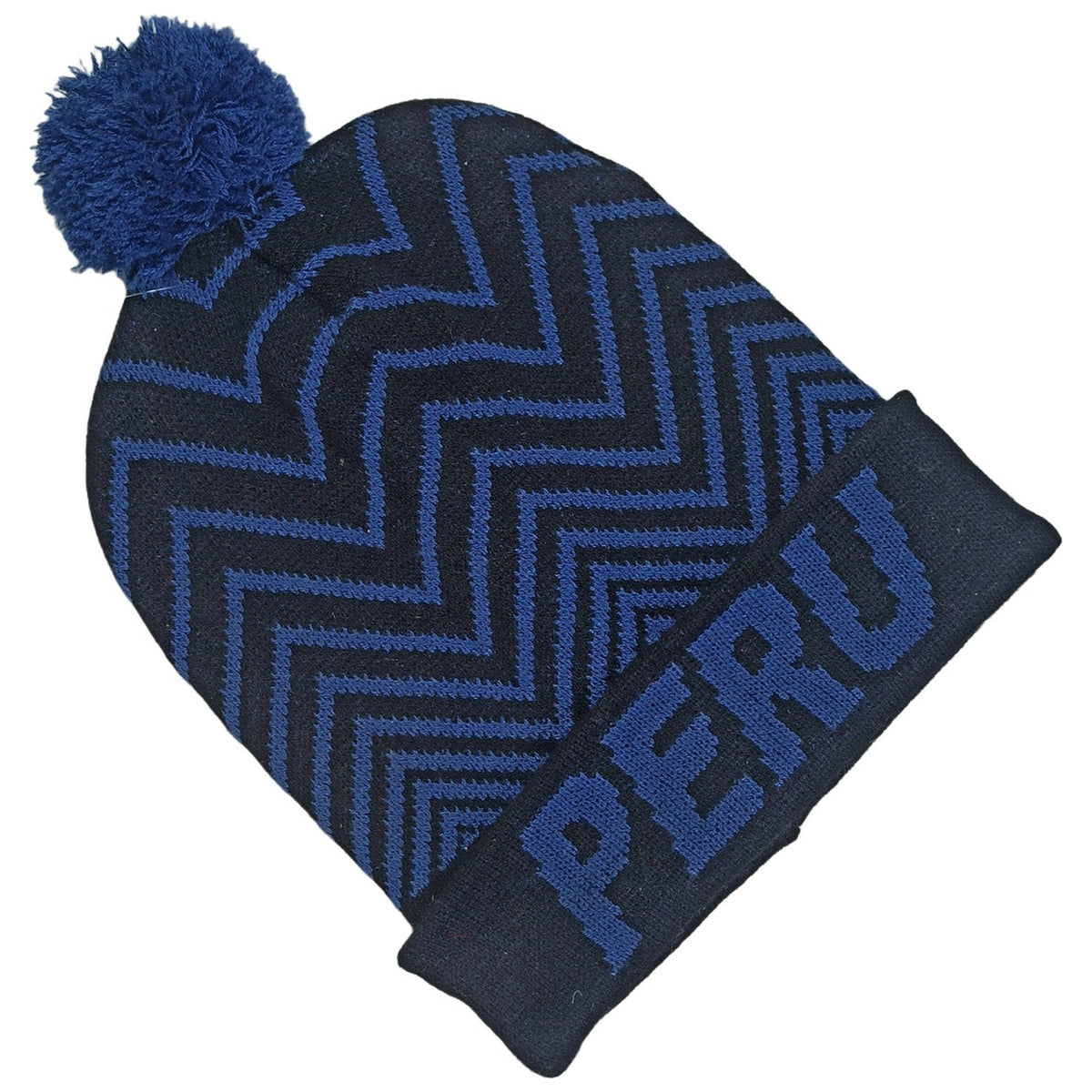 CHULLO CON POMPOM PERÚ ZIGZAG AZUL 2