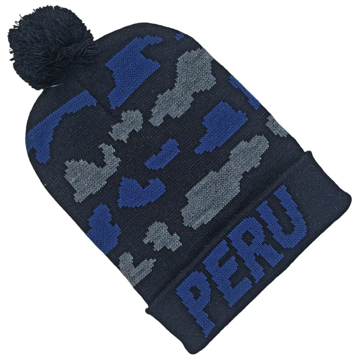 CHULLO CON POMPOM PERÚ CAMUFLADO AZUL MARINO