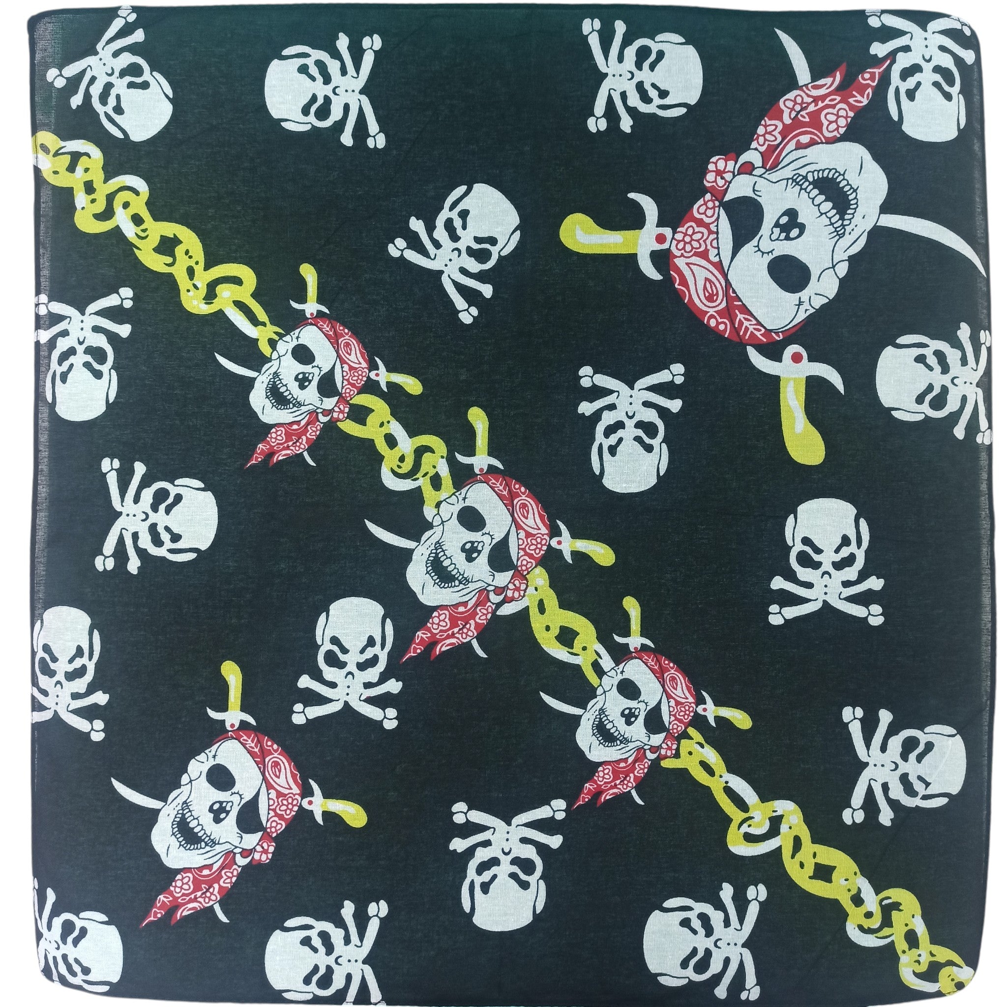 Pañoleta Alegonz Store calavera pirata, familia calaveras, tela suave y liviana.