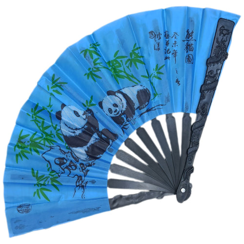 ABANICO CHINO OSOS PANDAS Y BAMBÚ AZUL