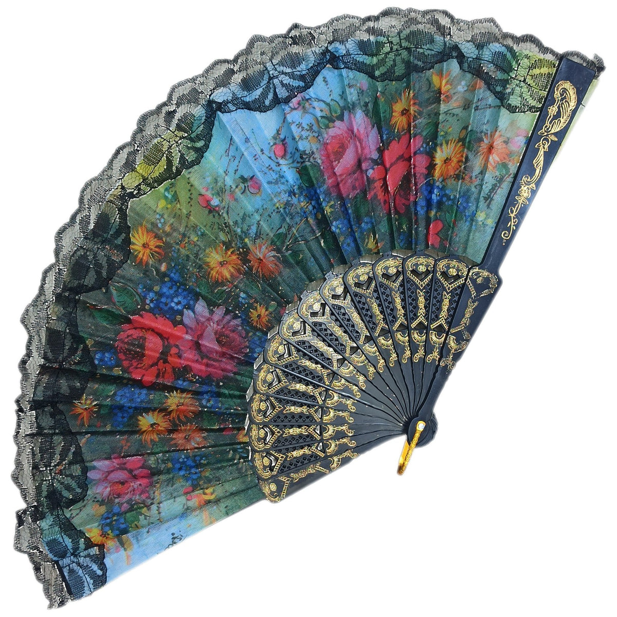 ABANICO NEGRO CON ENCAJE FLORAL 6
