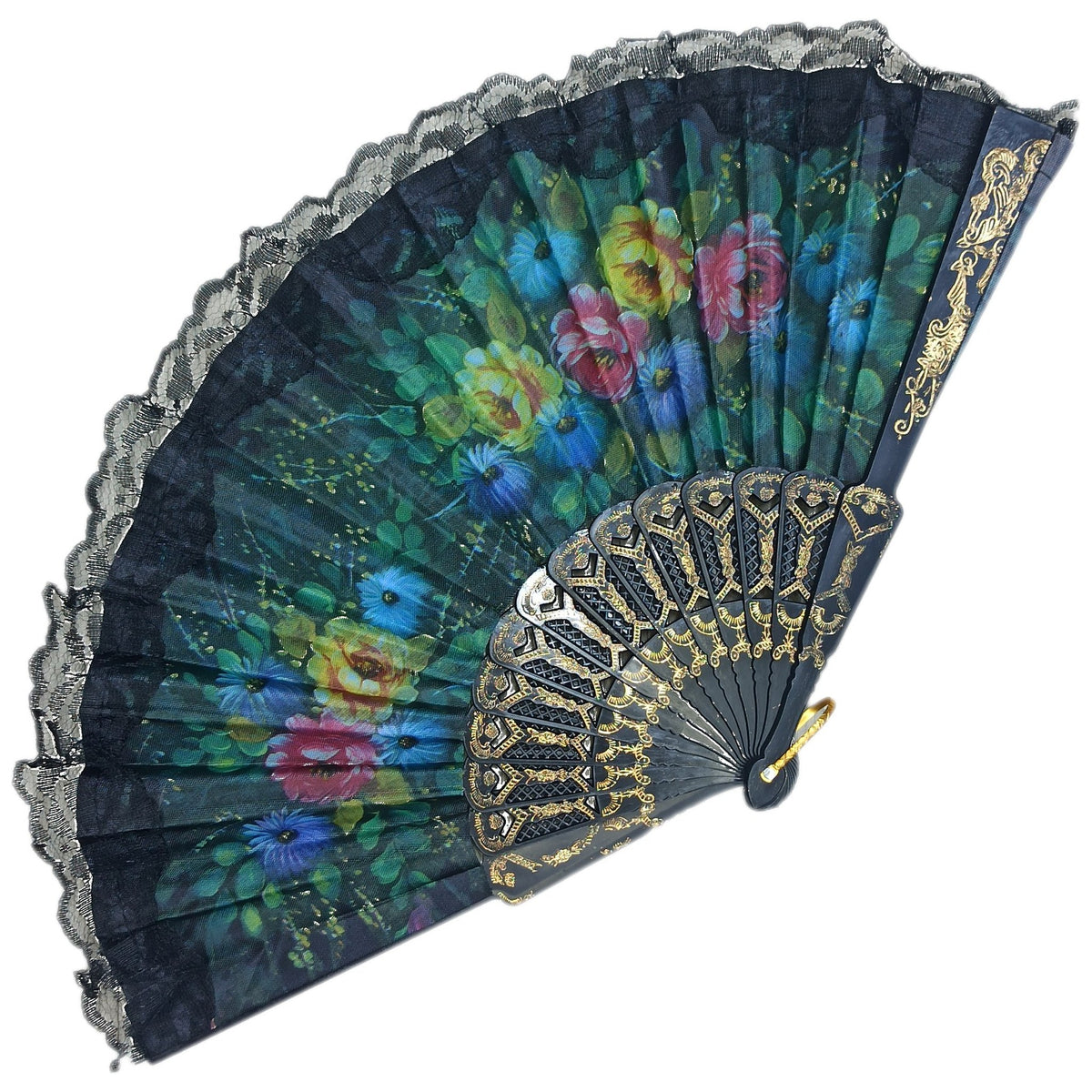 ABANICO NEGRO CON ENCAJE FLORAL 7