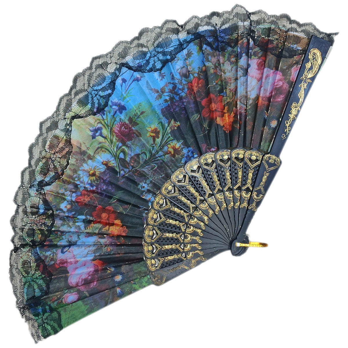 ABANICO NEGRO CON ENCAJE FLORAL 8