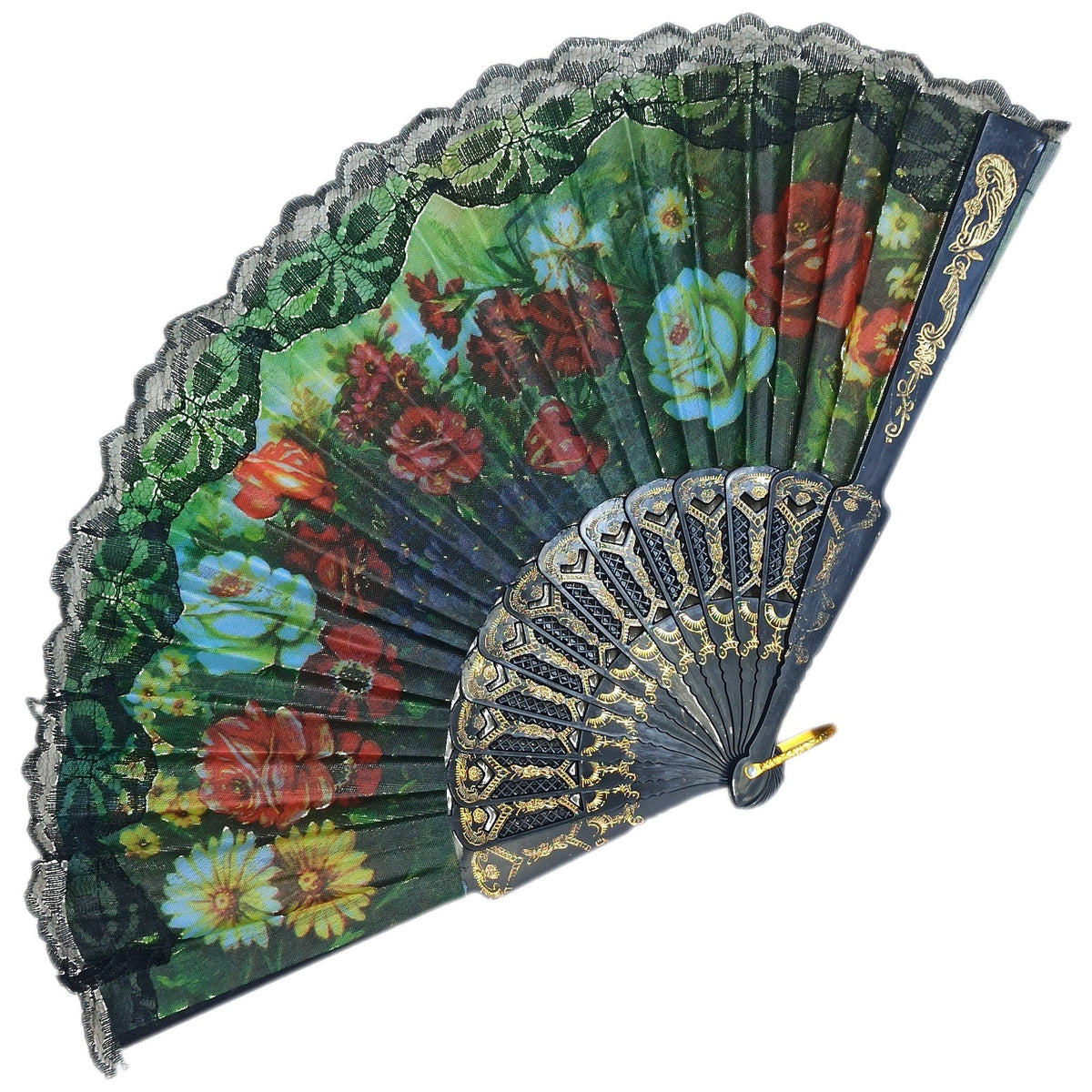 ABANICO NEGRO CON ENCAJE FLORAL 9