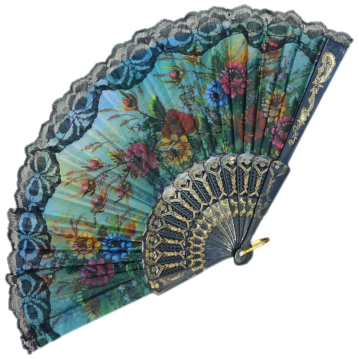 ABANICO NEGRO CON ENCAJE FLORAL 10