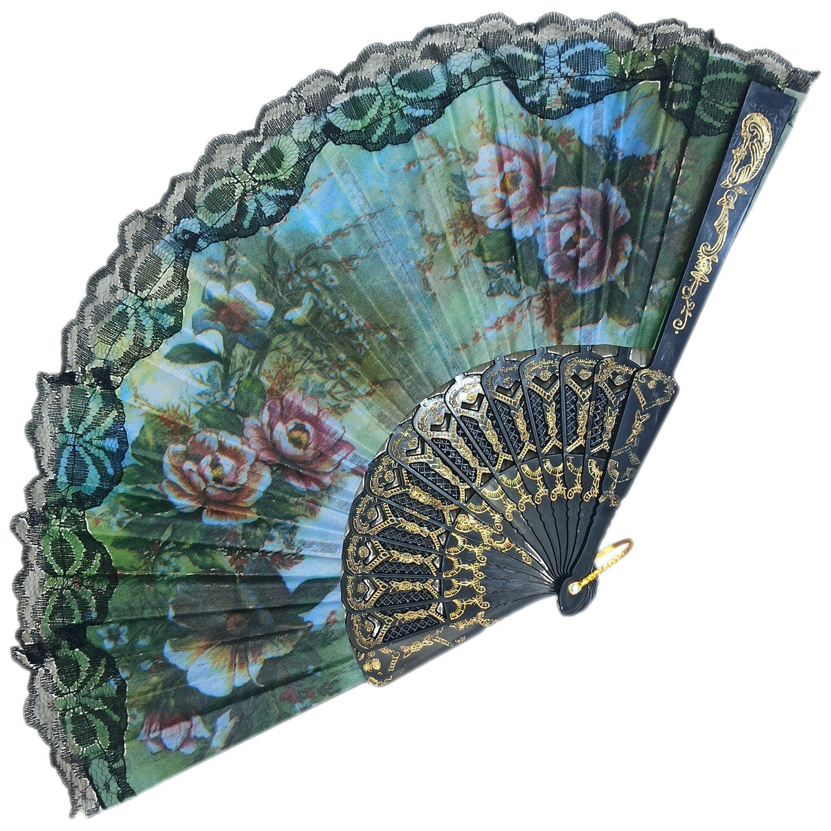 ABANICO NEGRO CON ENCAJE FLORAL 11