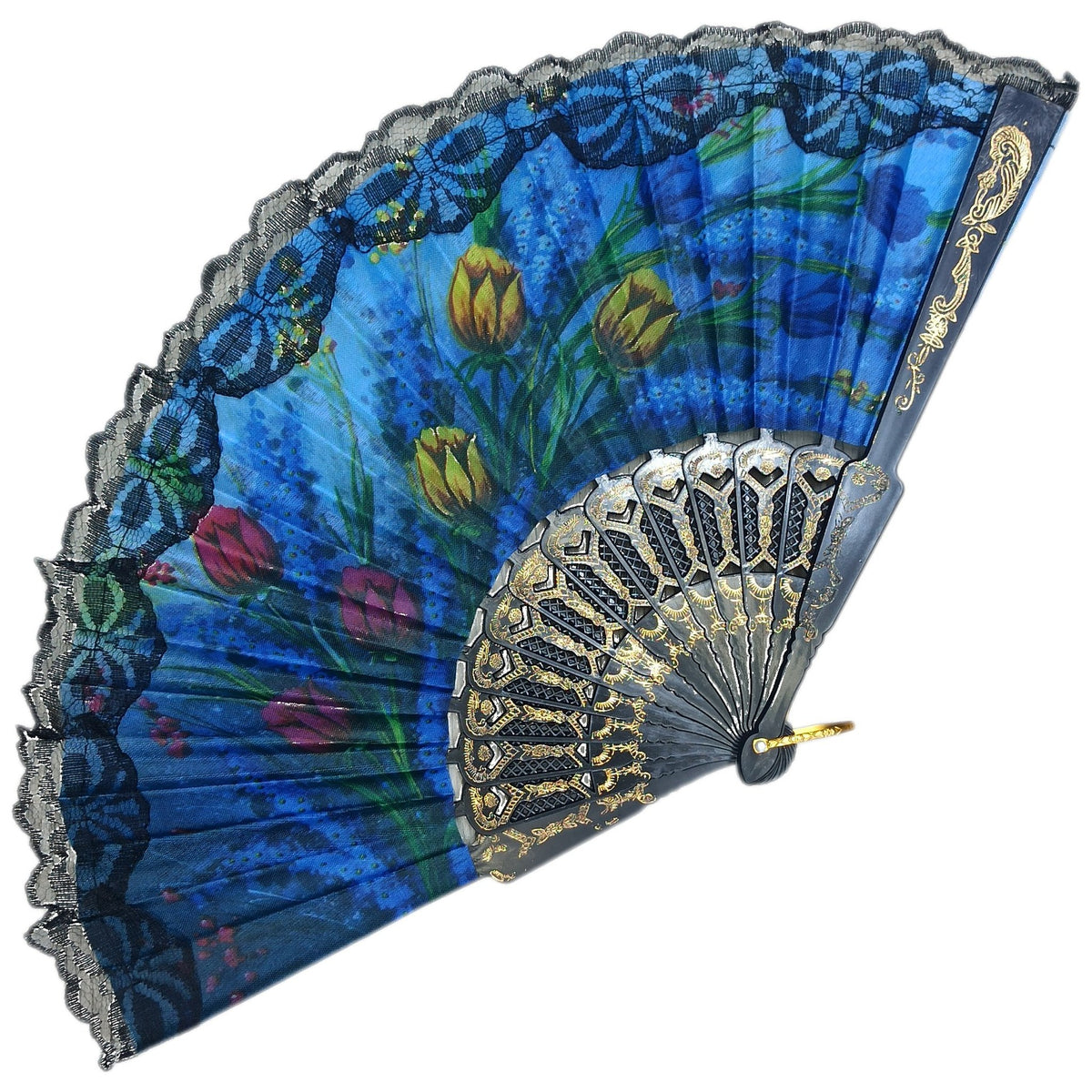 ABANICO NEGRO CON ENCAJE FLORAL 12