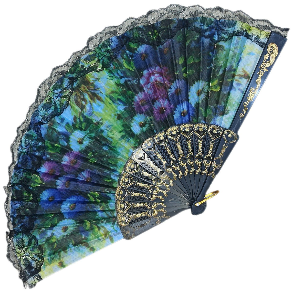 ABANICO NEGRO CON ENCAJE FLORAL 15