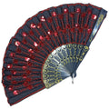 ABANICO NEGRO CON LENTEJUELAS ROJO