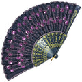 ABANICO NEGRO CON LENTEJUELAS ROSA