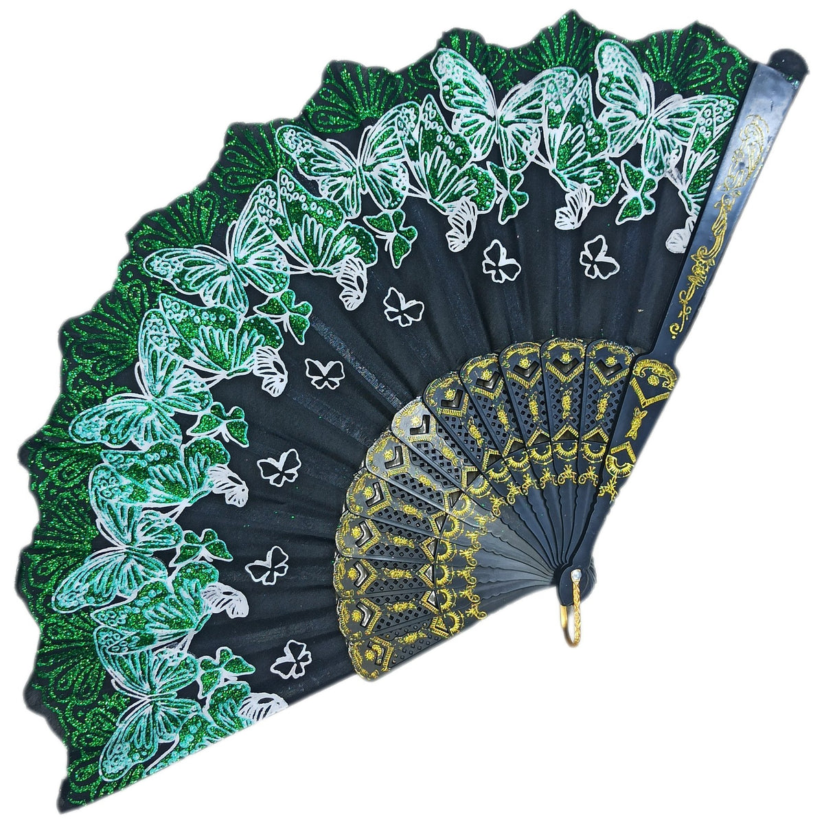 ABANICO MARIPOSAS BRILLANTES VERDE