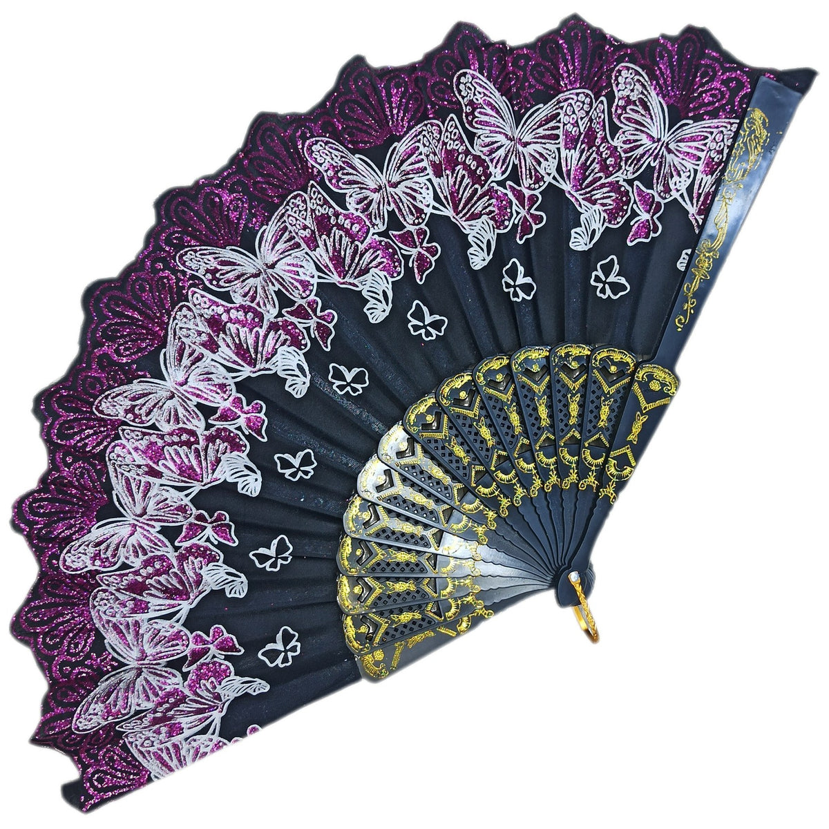 ABANICO MARIPOSAS BRILLANTES MORADO