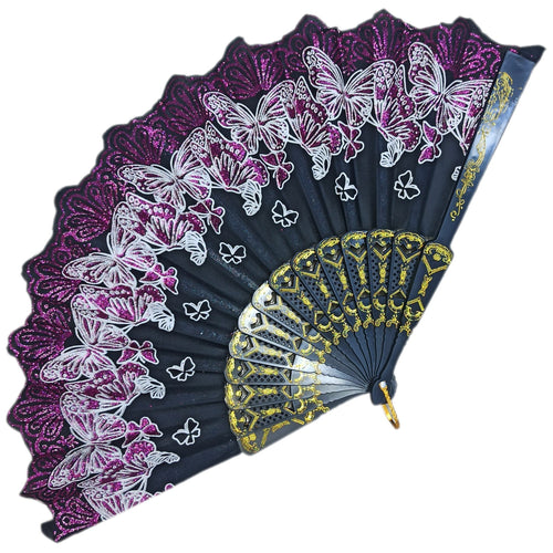 ABANICO MARIPOSAS BRILLANTES MORADO