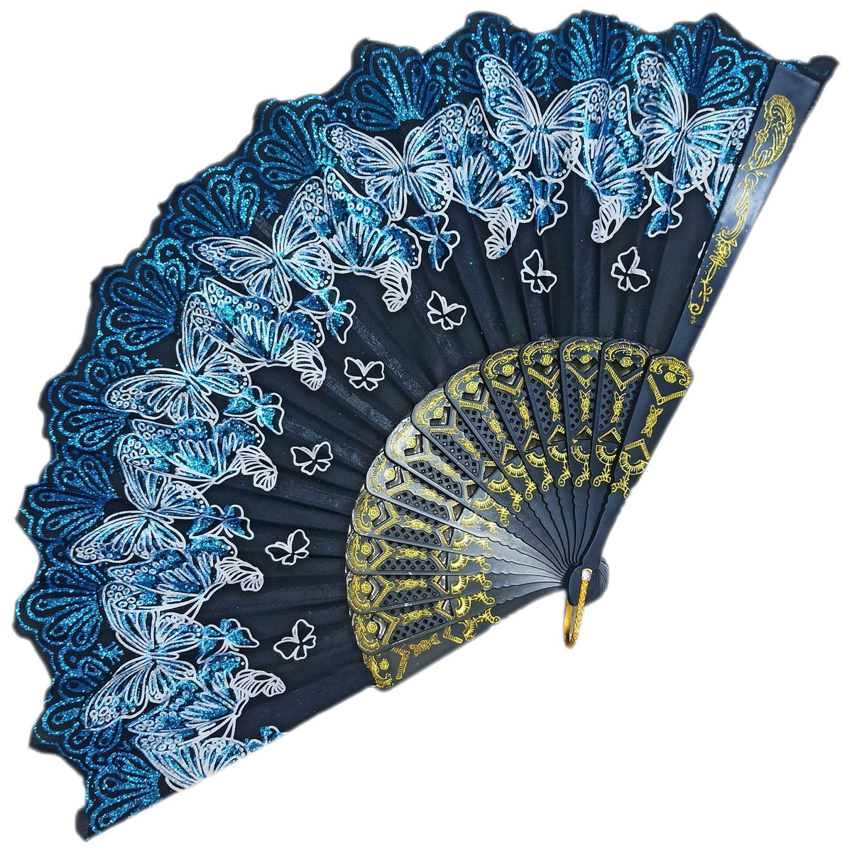 ABANICO MARIPOSAS BRILLANTES AZUL