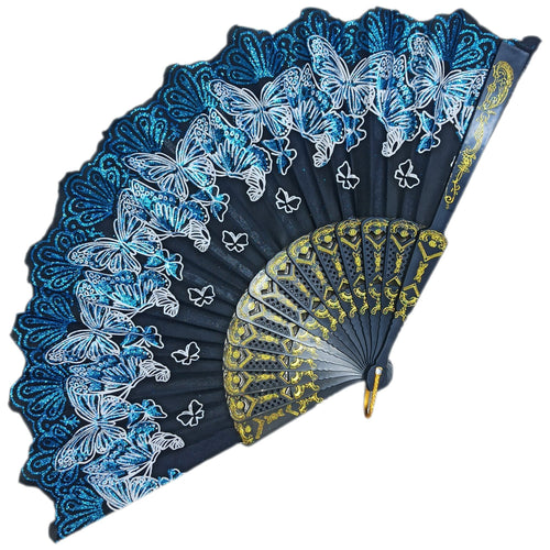 ABANICO MARIPOSAS BRILLANTES AZUL