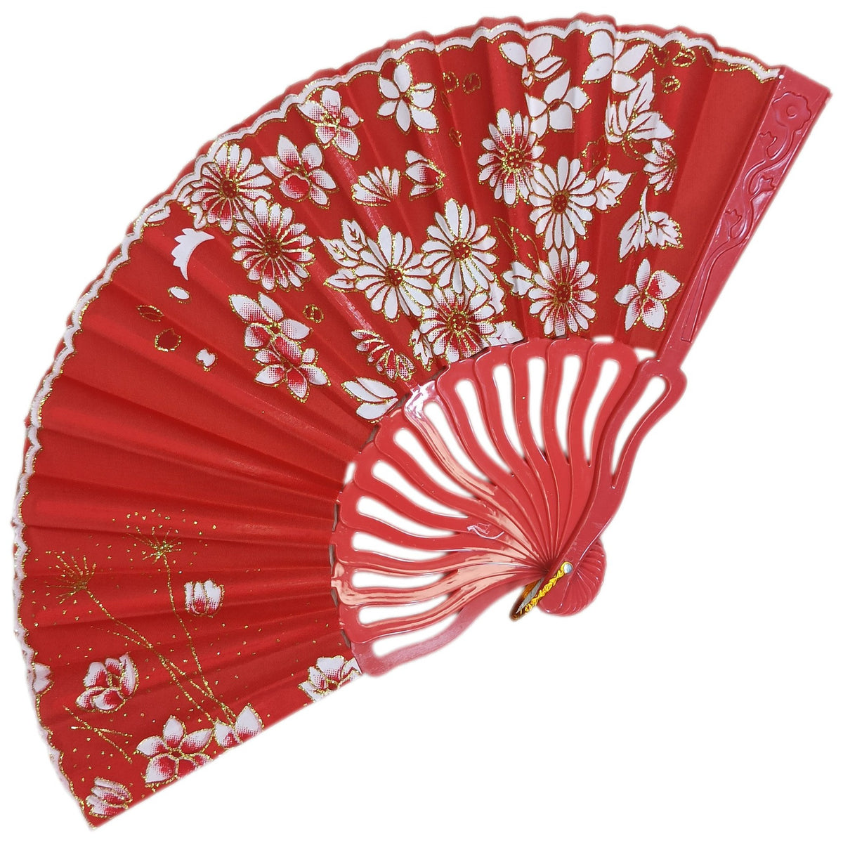 ABANICO ORIENTAL FLORAL ROJO 3