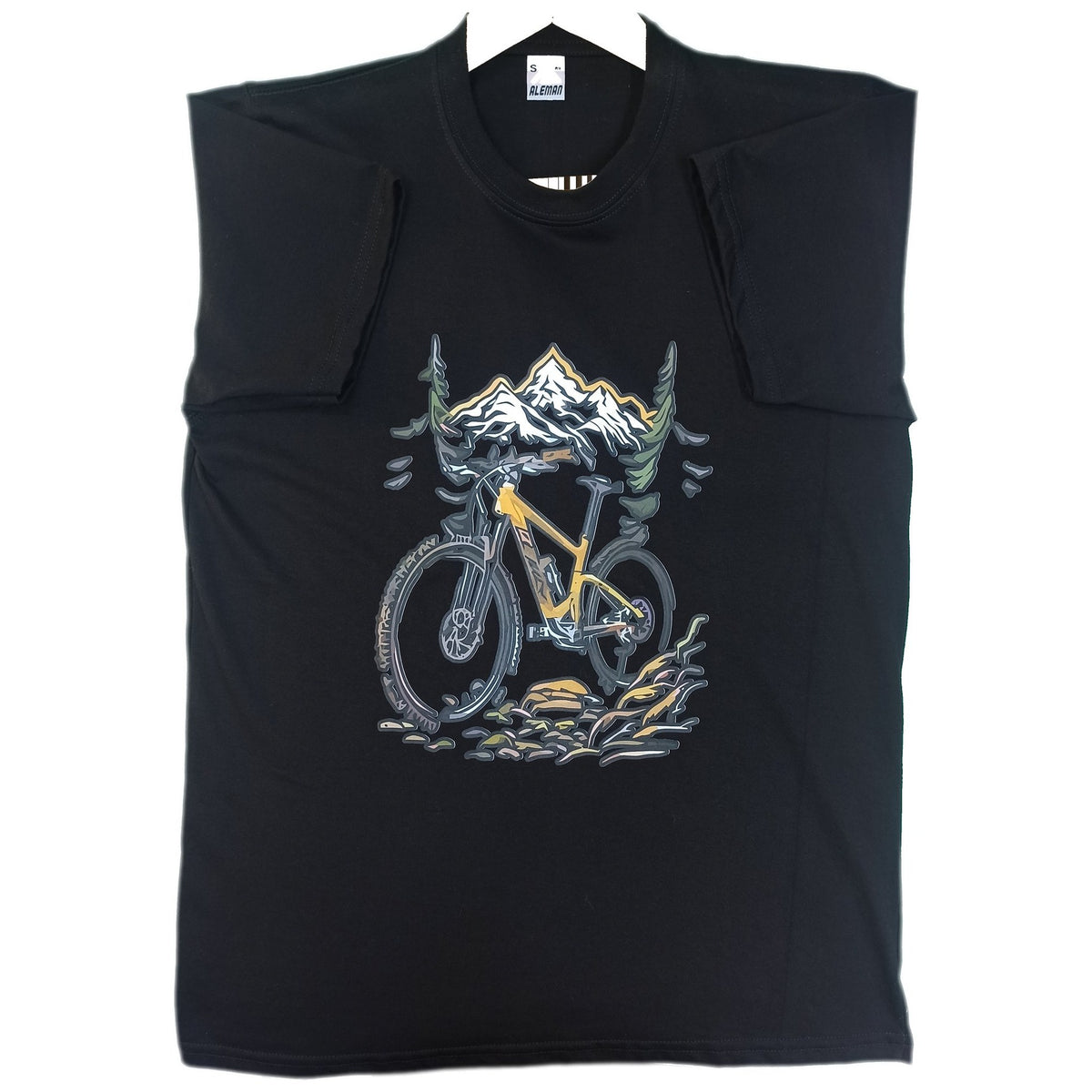 POLO BICICLETA DE MONTAÑA MTB Y MONTAÑAS ILUSTRACIÓN A COLOR NEGRO HOMBRE S