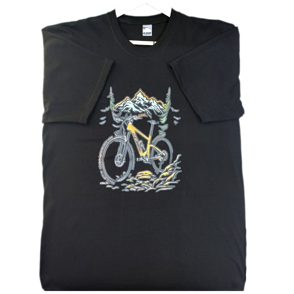 POLO BICICLETA DE MONTAÑA MTB Y MONTAÑAS ILUSTRACIÓN A COLOR NEGRO HOMBRE XL