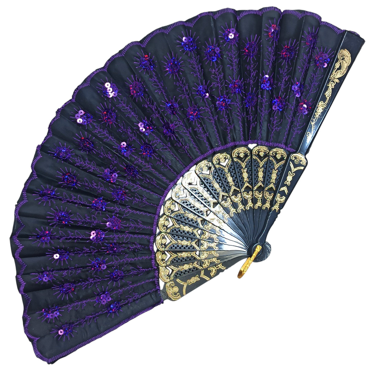 Alegonz Store - Abanico Negro Con Lentejuelas Morado