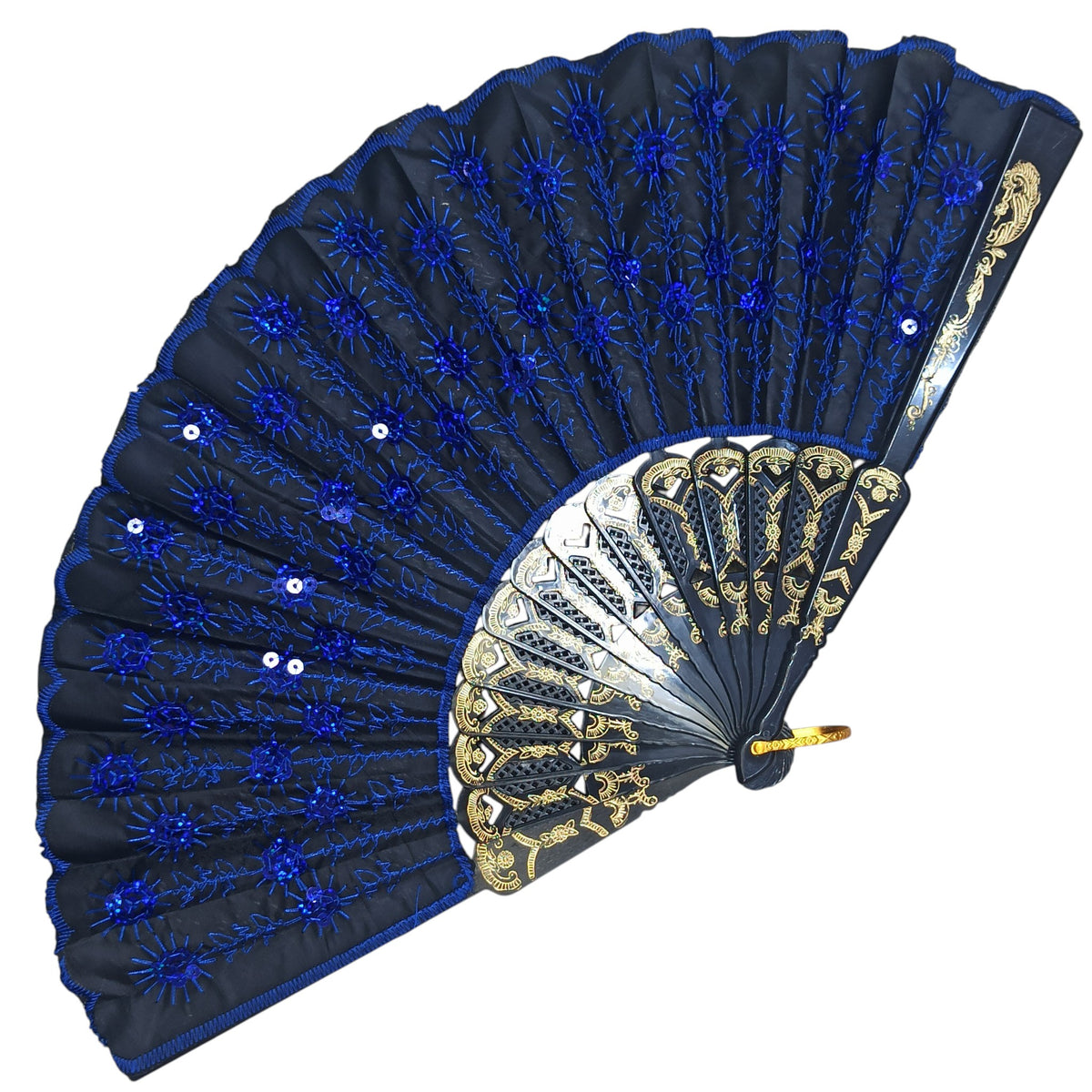 Alegonz Store - Abanico Negro Con Lentejuelas Azul