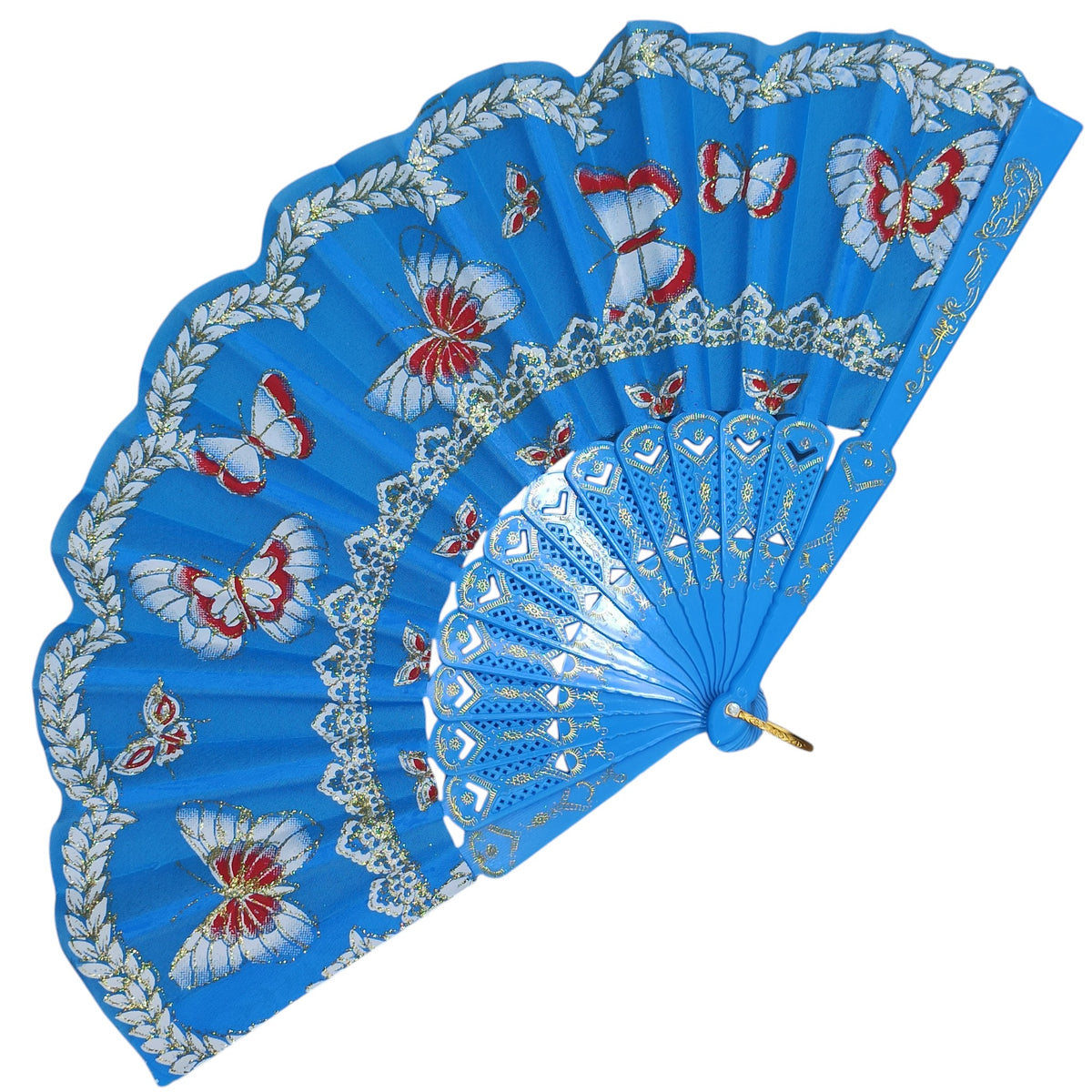 Alegonz Store - Abanico Oriental Mariposas Azul 2